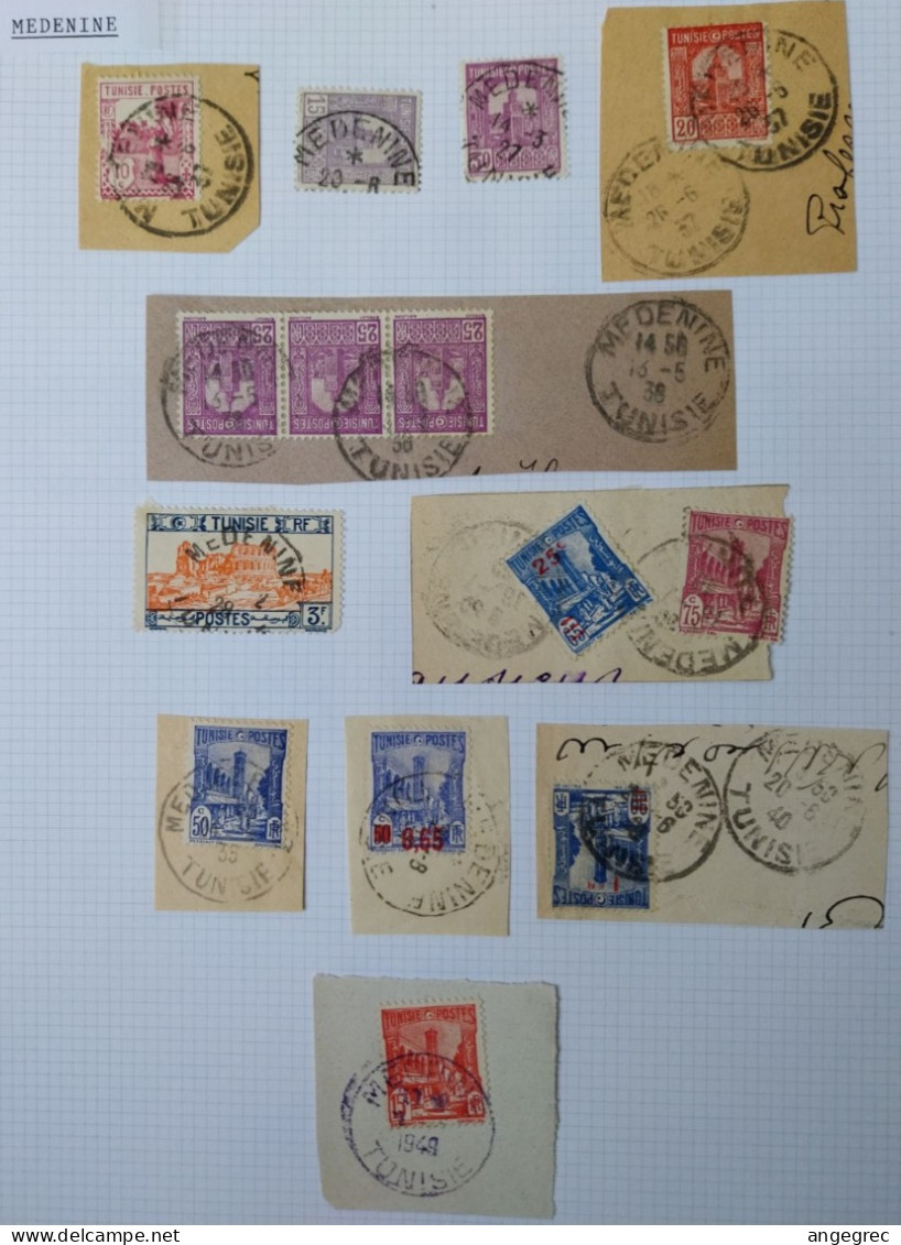 Tunisie Lot Timbre Oblitération Choisies Medenine Dont Fragment Et Cachet Bleu  à Voir - Used Stamps