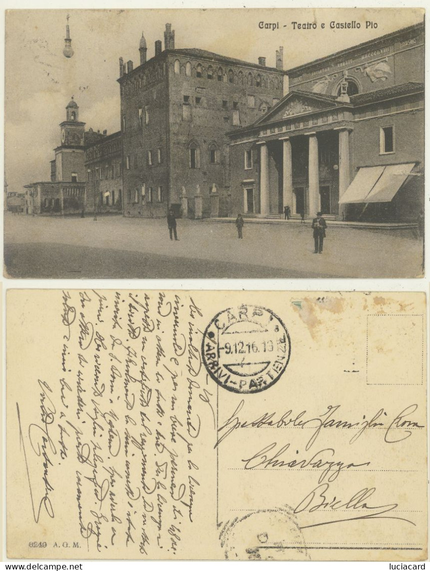 CARPI -MODENA -TEATRO E CASTELLO PIO ANIMATA 1916 - Modena