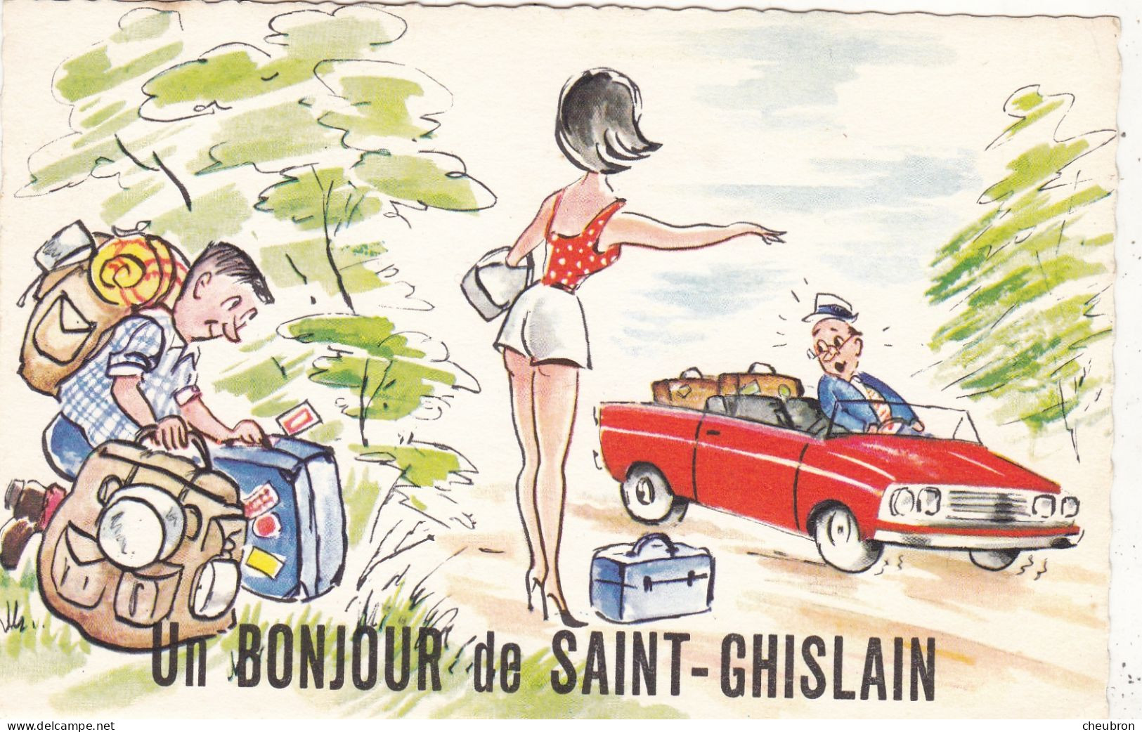 BELGIQUE. . SAINT GHISLAIN.  CPA. ILLUSTRATION. HUMOUR. " UN BONJOUR DE SAINT GHISLAIN. ". + TEXTE ANNEE 1965 - Saint-Ghislain