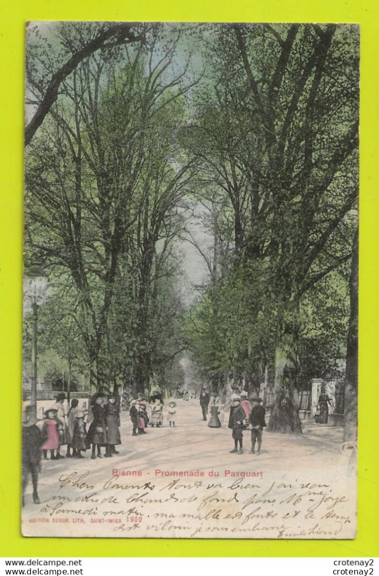 Berne BIENNE BIEL Promenade Du PASQUART Beaux Personnages Landau Ancien VOIR DOS Non Séparé En 1903 - Bienne