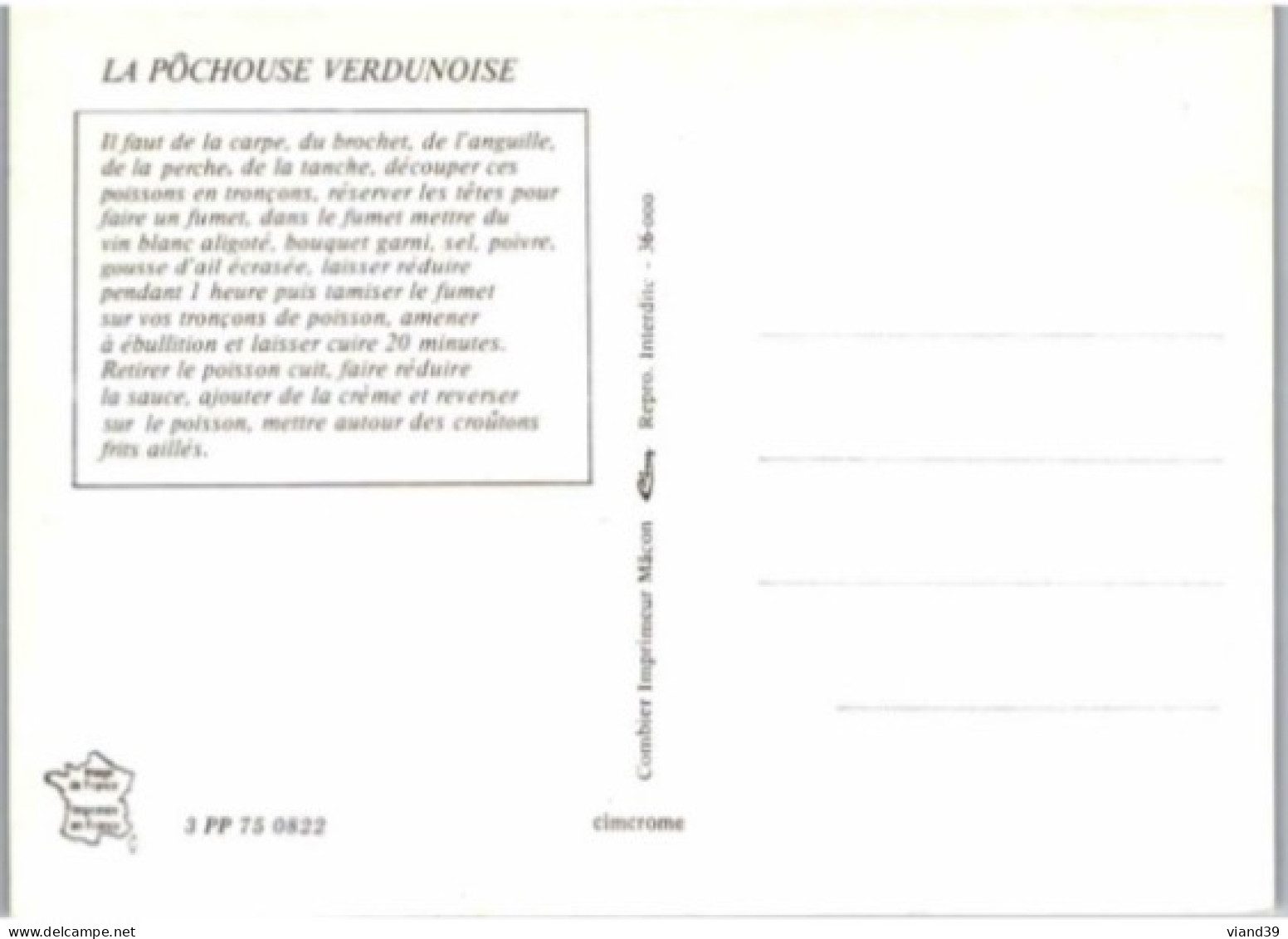 LA PÔCHOUSE VERDUNOISE.  -  Recettes De Cuisine Bourgogne  .  - CPM - Voir Scannes Recto-Verso - Recepten (kook)