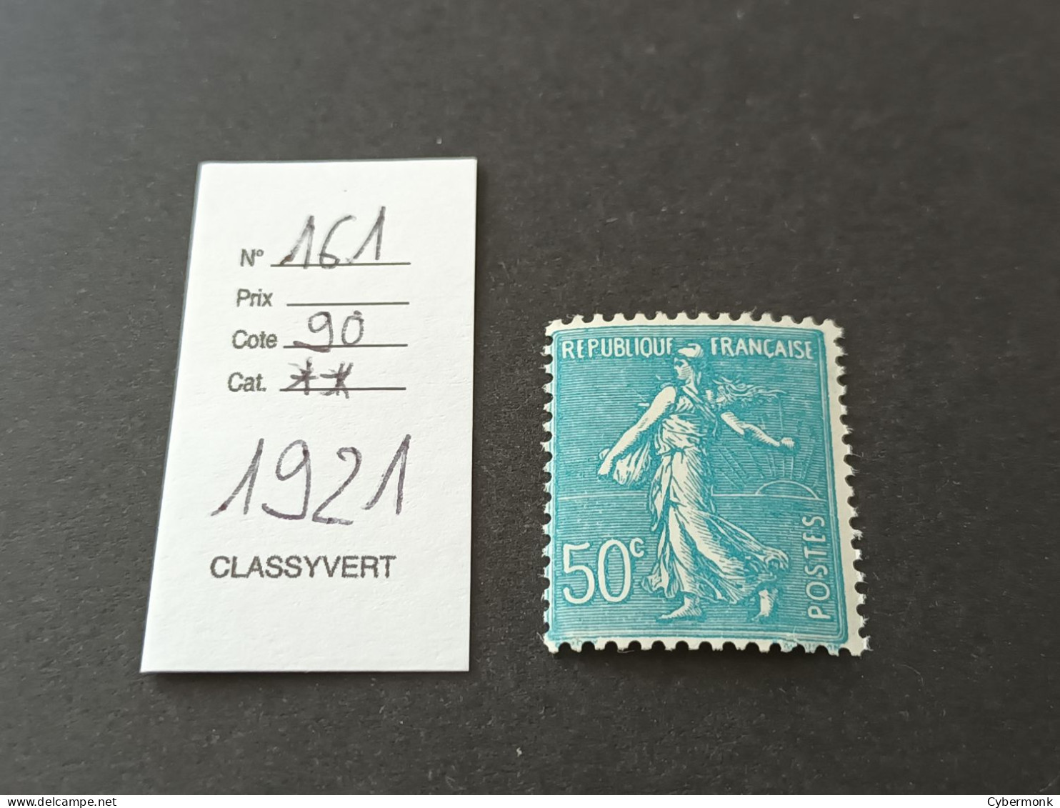 Timbre France - 1921 ** Neuf N° 161 : 50c Bleu - 1903-60 Semeuse Lignée