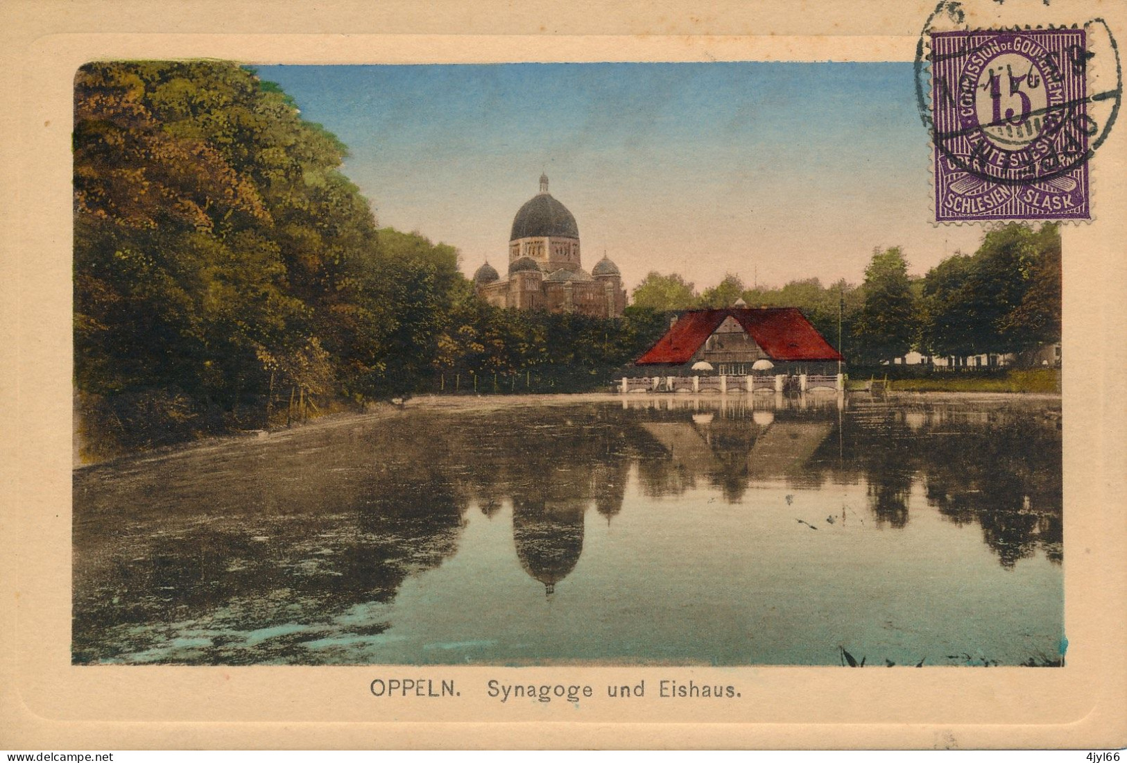 CPA Couleur SILESIE - OPPELN OPOLE - Gorzow Slaski - Plebiscite De 1921 - Synagoge Und Eishaus Synagogue - Cachet 1921 - - Polen