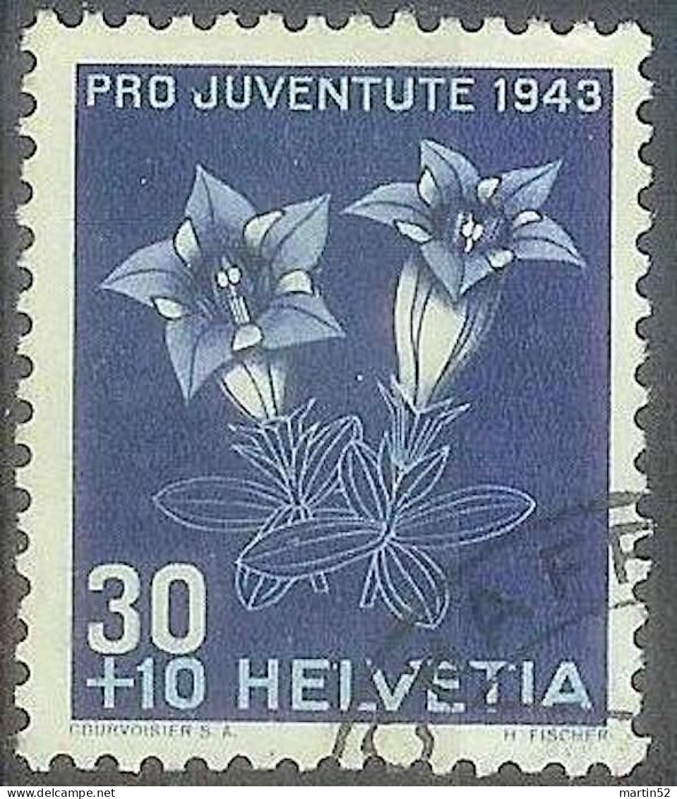 Schweiz Suisse Pro Juventute 1943: Alpen-Enzian Zu WI 108 Mi 427 Yv 391 Mit Eck-Stempel SCHAFFHAUSEN  (Zu CHF 13.00) - Gebraucht