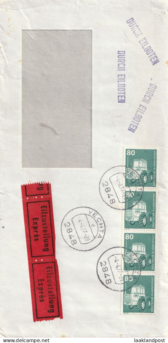 Durch Eilboten EXPRES Vechta 4-4-1977 Bremen Flughaven 4-4-1977 - R- & V- Labels