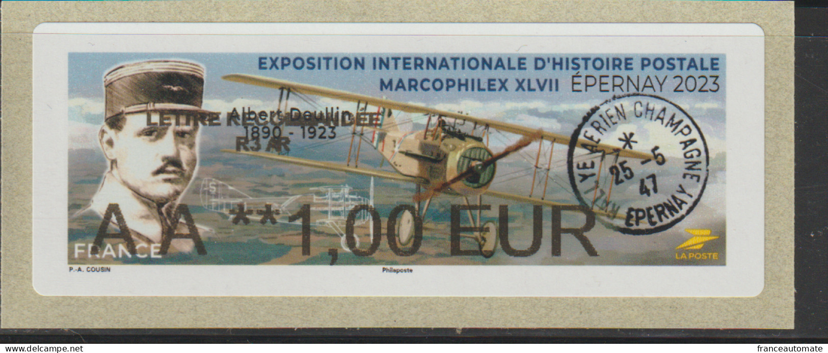 Atm, NABANCO, Recomm. R3 AR AA1.00€, Montant Bridé Au Choix. Epernay, MARCOPHILEX 2023, Aviateur Pierre- Louis DEULLIN - 2010-... Illustrated Franking Labels