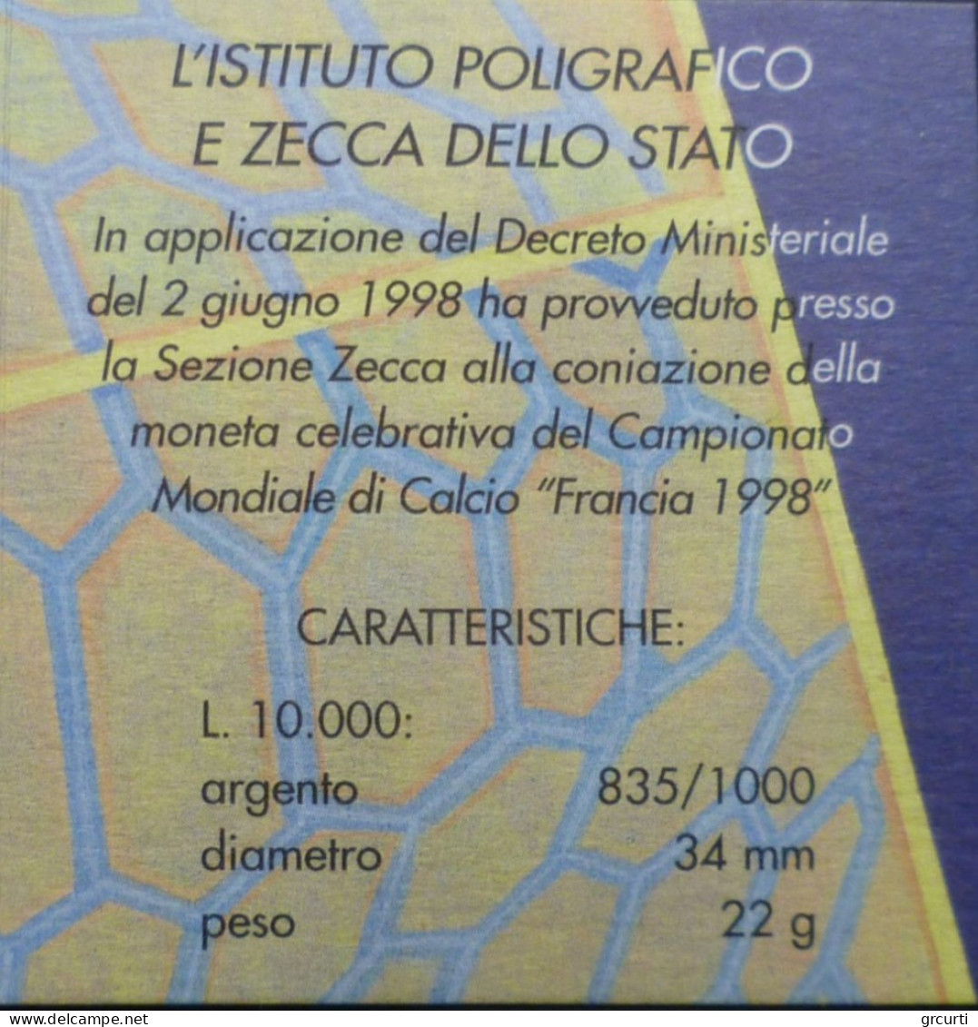 Italia - 10.000 Lire 1998 - Campionato Mondiale Di Calcio "Francia '98" - Gig# 475P - KM# 192 - 10 000 Lire