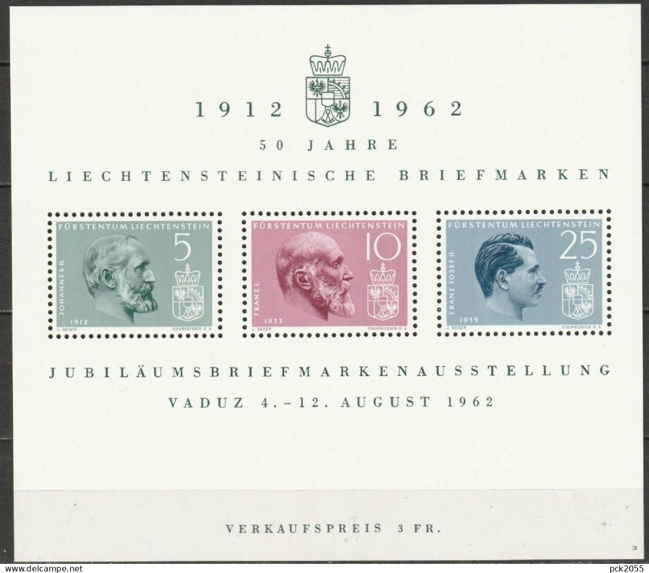 Lichtenstein 1962 MiNr.415-417 Block 6 ** Postfrisch 50 Jahre Lichtensteinische Briefmarken ( EK50/3 ) - Blocks & Sheetlets & Panes