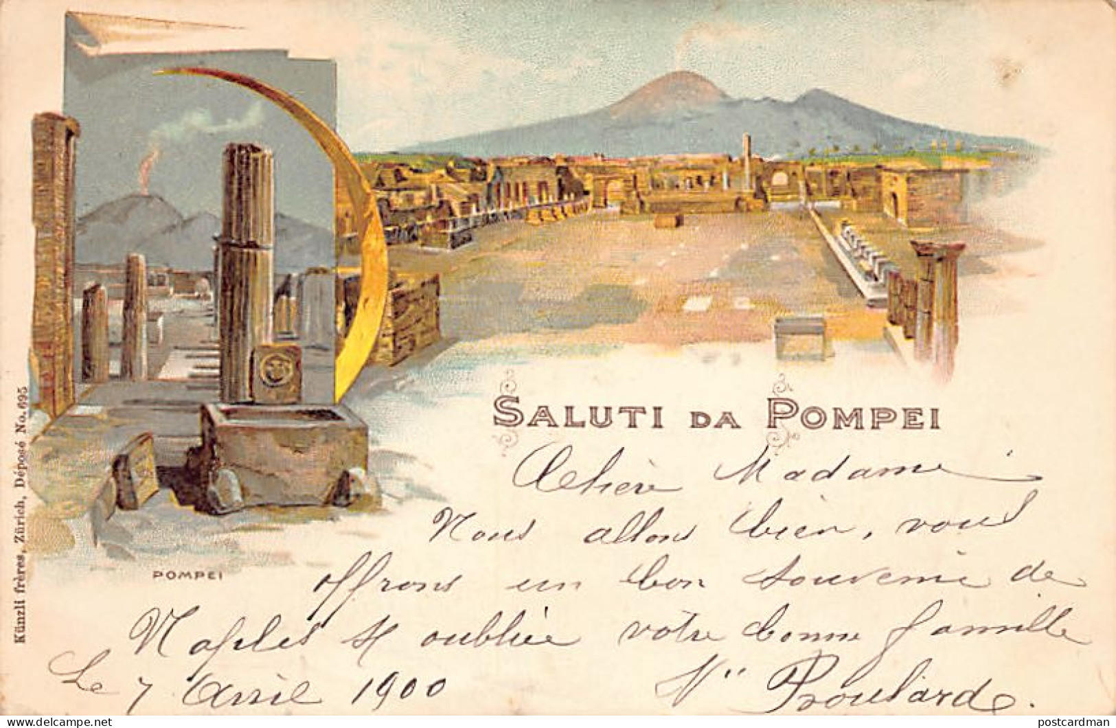 POMPEI - Cartolina Litografata - Ed. Künzli 695 - Pompei