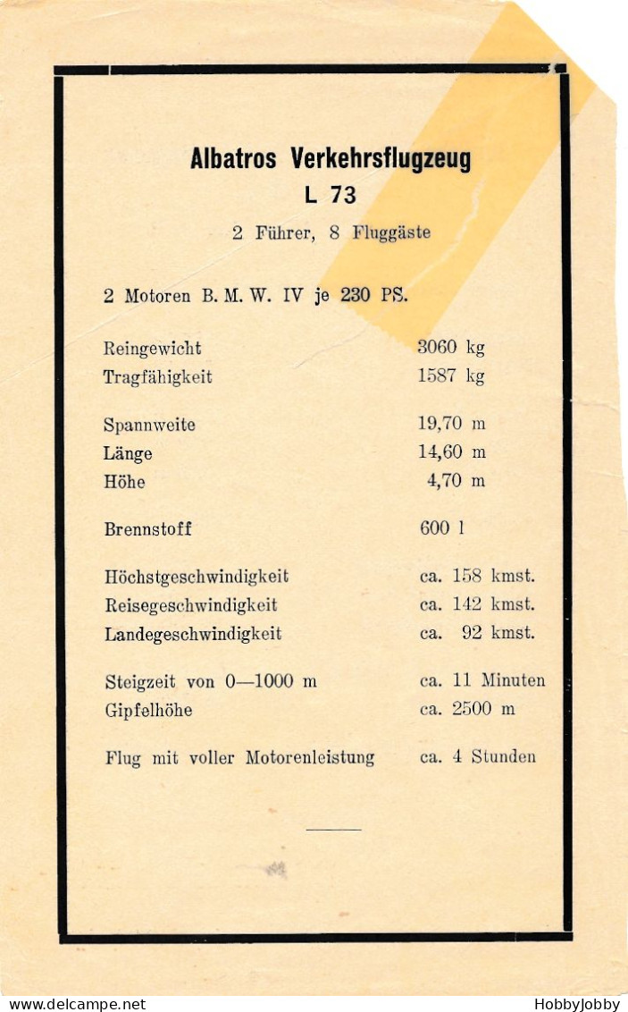 Albatross Verkehrflugzeug L 72  - NB! PHOTO --  2 Führer.  8 Fluggäste - NB! Infozeite Nichts Inkludiert - Tempelhof