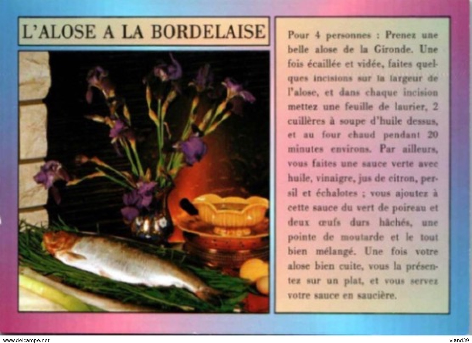 L'ALOSE à La BORDELAISE. -    Recettes De Cuisine  - CPM - Voir Scannes Recto-Verso - Recepten (kook)