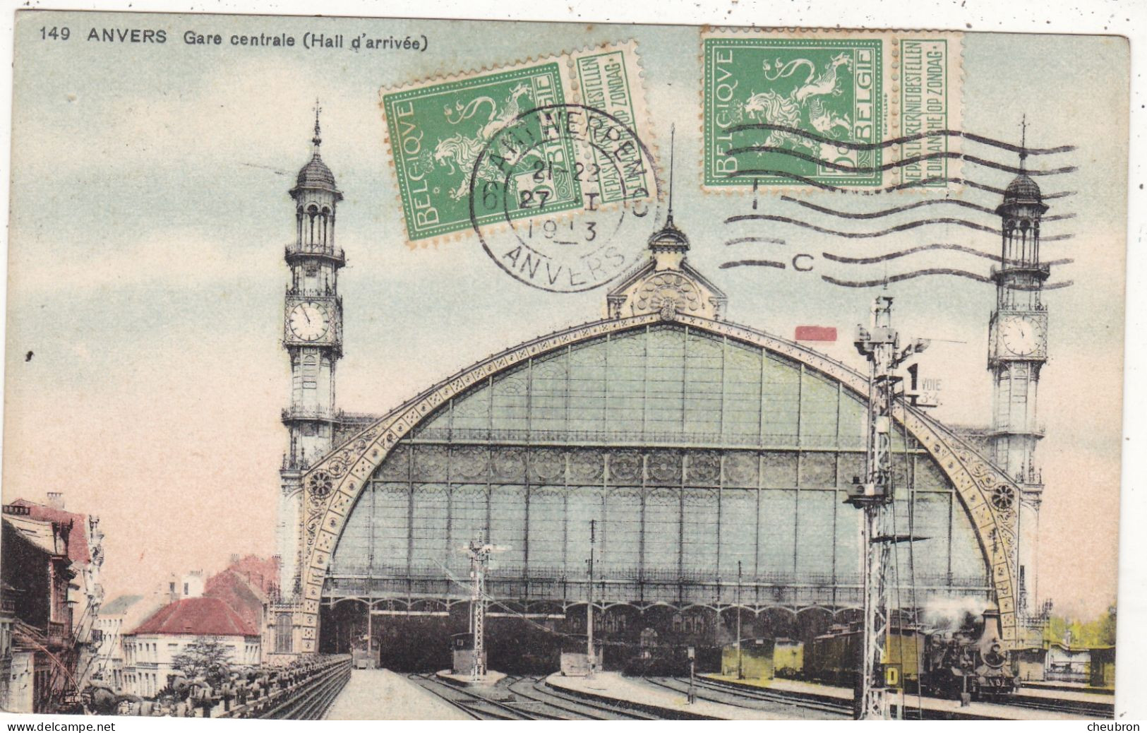 BELGIQUE. ANVERS.  CPA COLORISÉE. GARE CENTRALE. HALL D’ARRIVÉE. ANNEE 1913 + TEXTE - Antwerpen