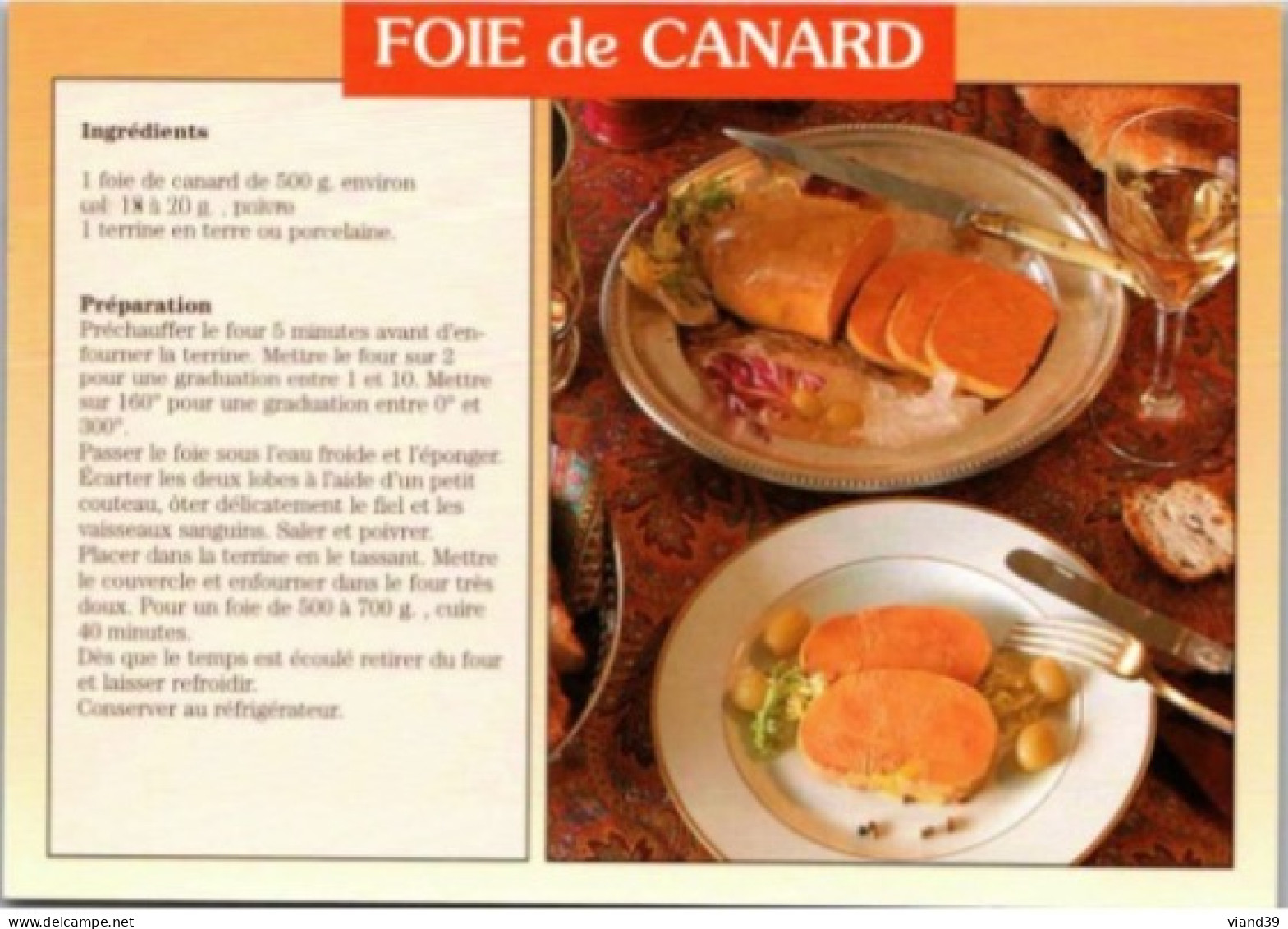 FOIE De CANARD ENTIER MI-CUIT -    Recettes De Cuisine  - CPM - Voir Scannes Recto-Verso - Recettes (cuisine)