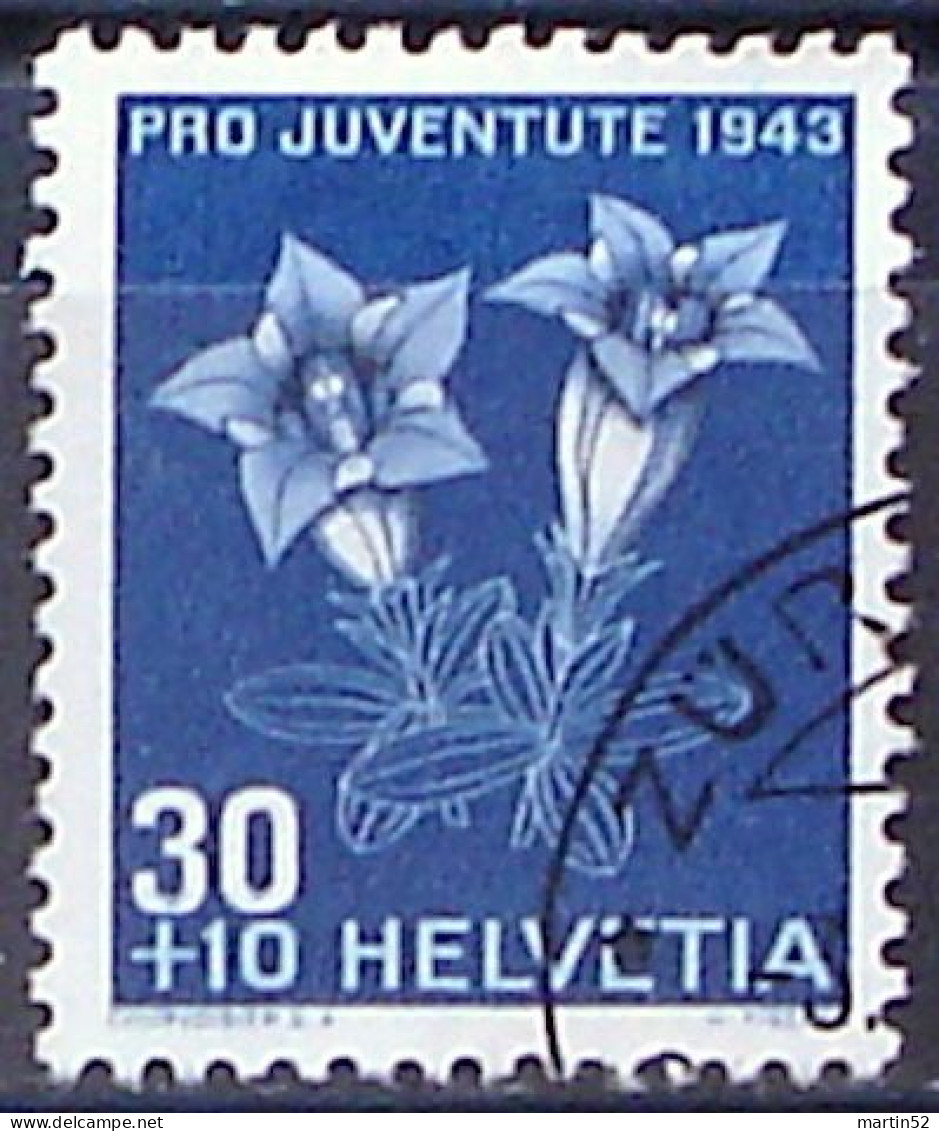 Schweiz Suisse Pro Juventute 1943: Alpen-Enzian Zu WI 108 Mi 427 Yv 391 Mit Eck-Stempel ZÜRICH -3. (Zu CHF 13.00) - Gebraucht