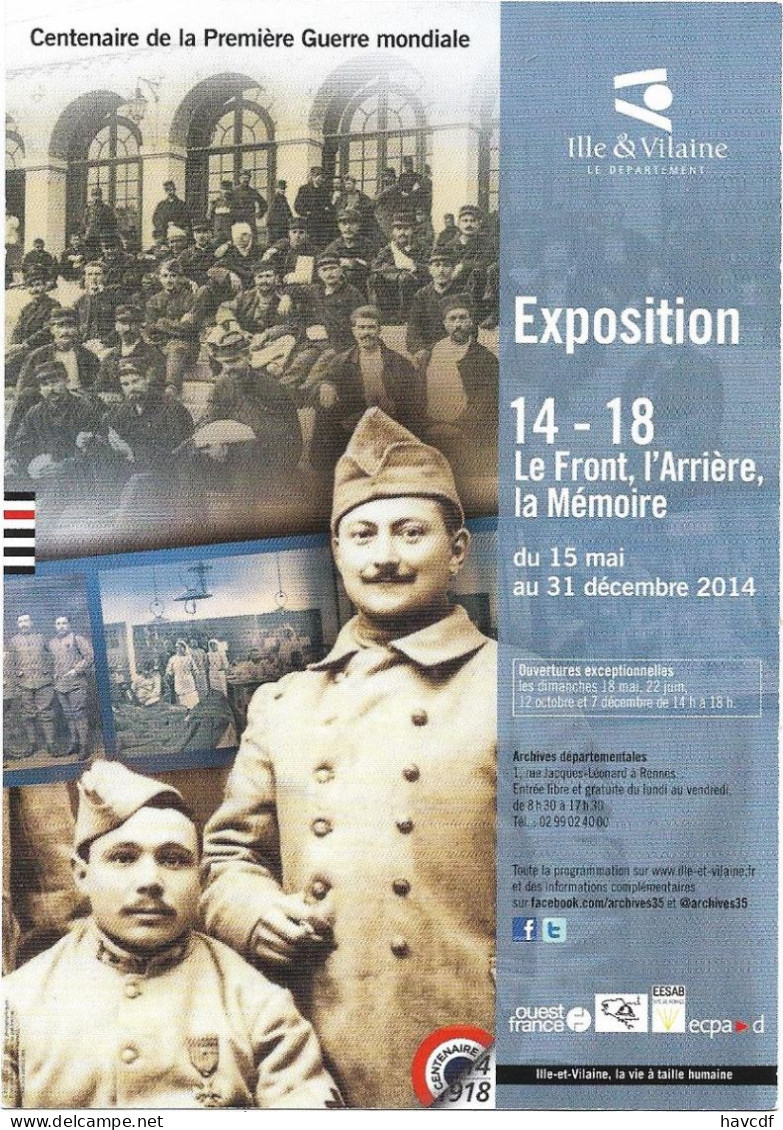 CPM - édit. Dépt. Ille & Vilaine - Exposition 14 -  18 - Le Front, L'Arrière - La Mémoire - Guerra 1914-18