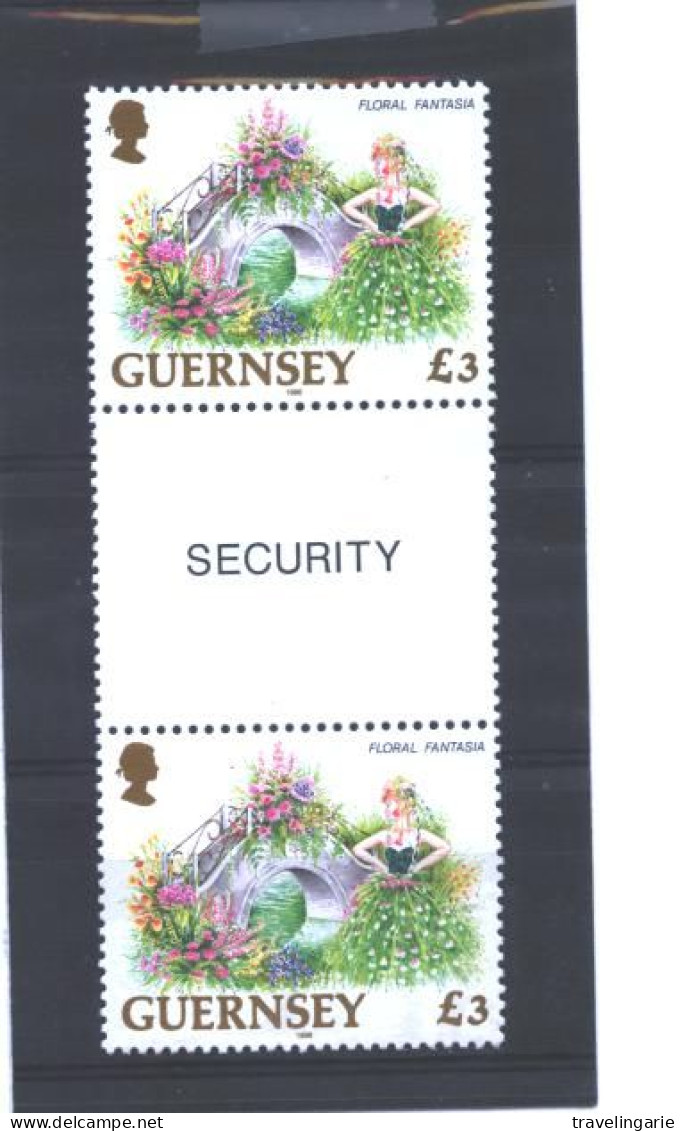 Guernsey 1996 £ 3 Gutterpair Flowers And Bridge ** - Otros & Sin Clasificación