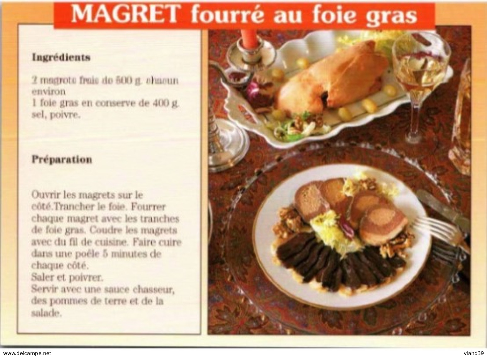 MAGRET  FOURRE AU FOIE GRAS Et MAGRET FUME -    Recettes De Cuisine  - CPM - Voir Scannes Recto-Verso - Recetas De Cocina