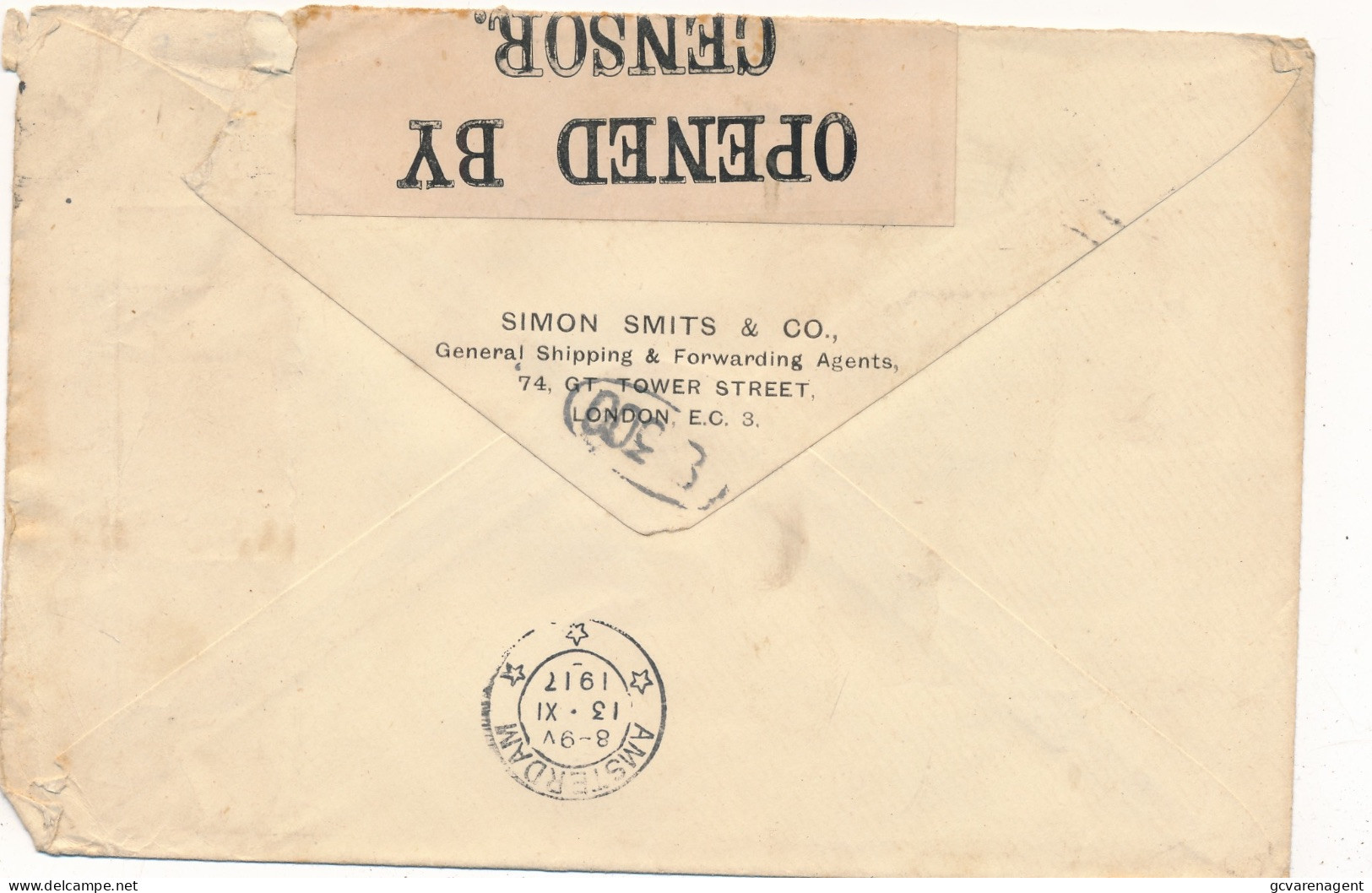 COVER 1917  WW I  OPENED BY CENSOR  LONDON TO   RAADHUISSTRAAT 49   AMSTERDAM  HOLLAND          ZIE AFBEELDINGEN - Briefe U. Dokumente