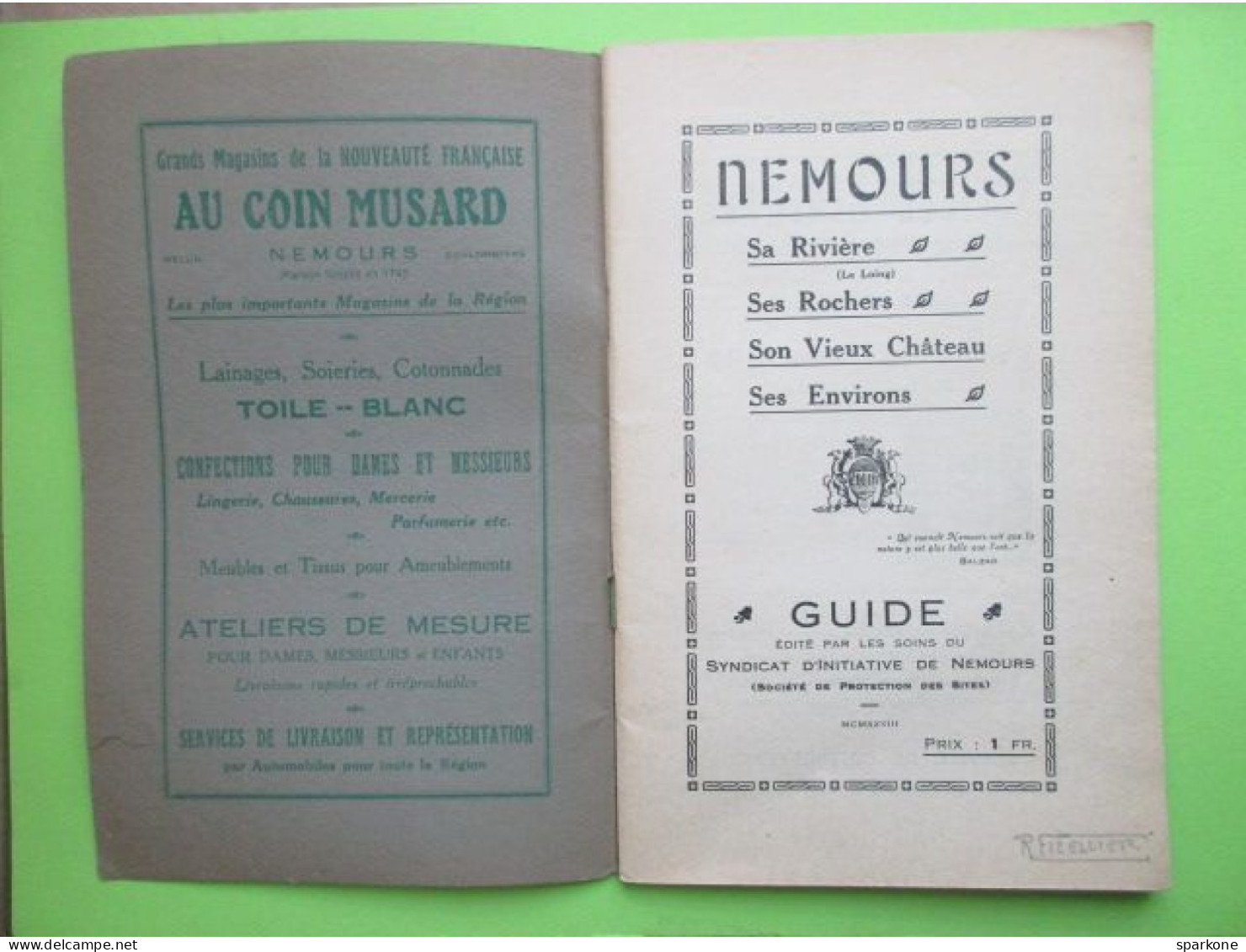 Nemours - Sa Rivière, Ses Rochers, Son Vieux Chateau - Guide De 1928 - Ile-de-France