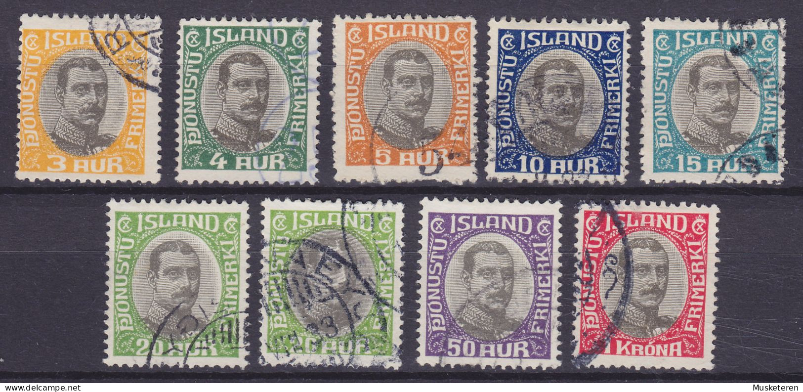 Iceland Dienstmarken 1920 Mi. 33-40 (+38) King Christian X. Complete Set (+38), Used - Oficiales