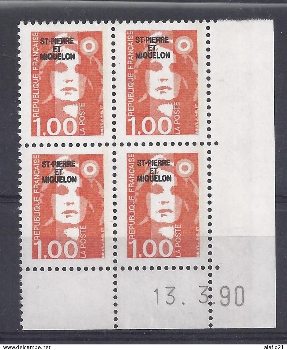 ST-PIERRE MIQUELON - BRIAT N° 523 - Bloc De 4 COIN DATE - NEUF** - 13/3/90 - Andere & Zonder Classificatie