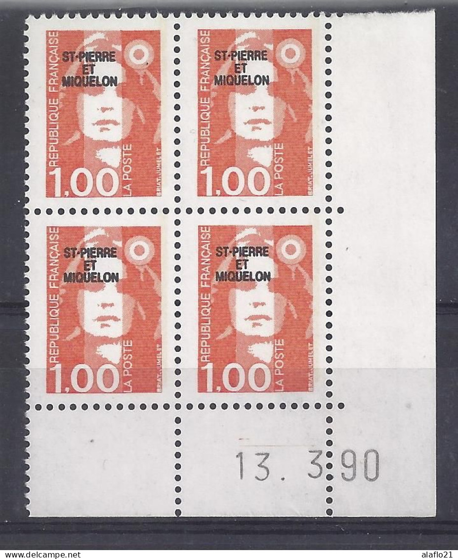 ST-PIERRE MIQUELON - BRIAT N° 523 - Bloc De 4 COIN DATE - NEUF** - 13/3/90 - 2 Traits - Autres & Non Classés