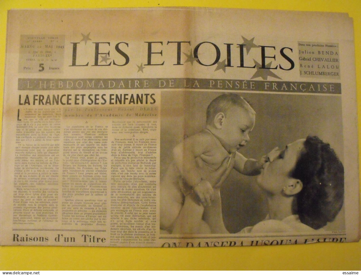 Hebdo Les étoiles. N° 2 Du 22 Mai 1945. Pensée Française Robert Debré Cassou Aveline Victoire Retour Prisonniers - War 1939-45