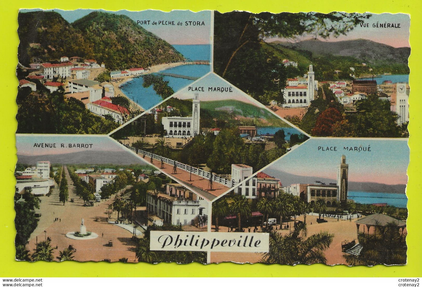 PHILIPPEVILLE SKIKDA Multivues Port De Pêche De Stora Av BARROT Place MARQUE Kiosque VOIR DOS En 1934 - Skikda (Philippeville)