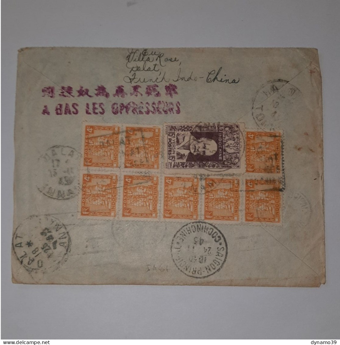 03K6 RARE - ANCIENNE LETTRE ENVELOPPE INDOCHINE 1945 CACHET A BAS LES OPPRESSEURS - Asia (Other)