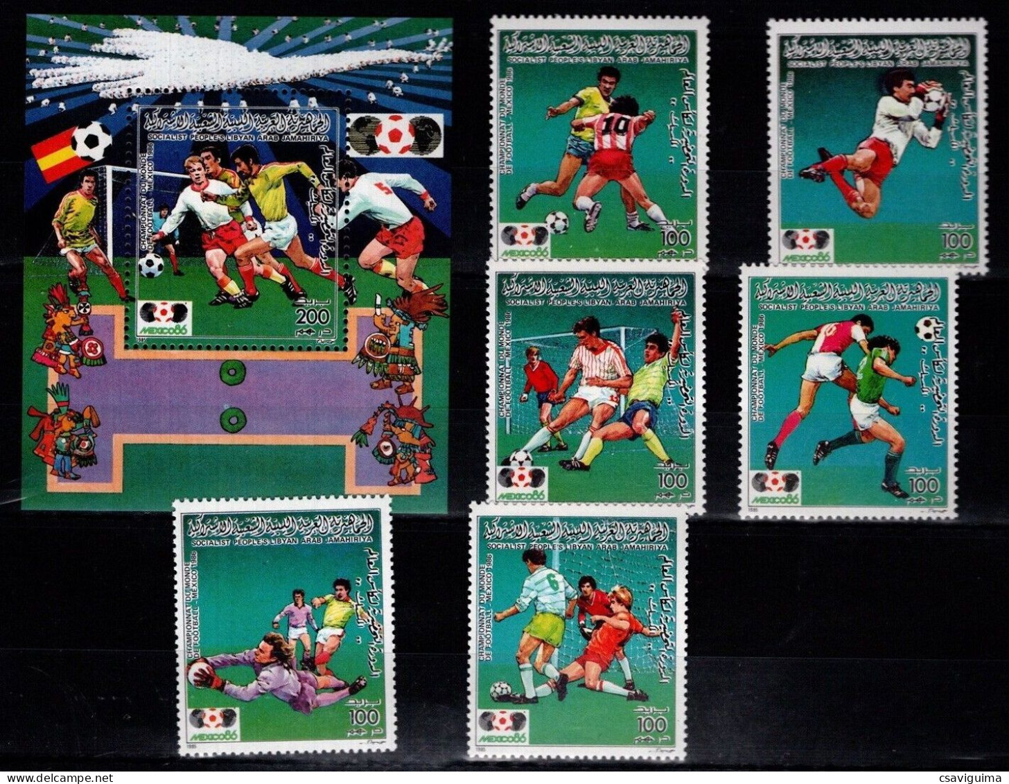 Libya - 1986 - World Cup: Mexico 1986 - Yv 1620/25 + Bf 73 - 1986 – Mexico