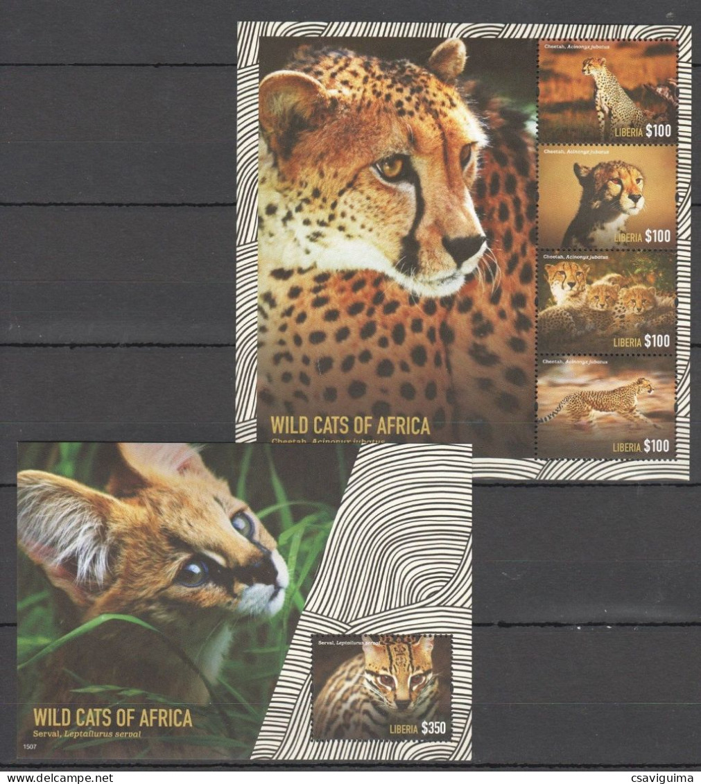 Liberia - 2015 - Wild Cats Of Africa - Yv 5457/60 + Bf 676 - Raubkatzen