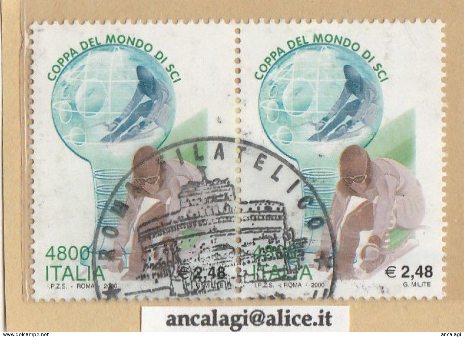 USATI ITALIA 2000 - Ref.0828A "COPPA DEL MONDO DI SCI" 1 Val. In Coppia - - 1991-00: Used