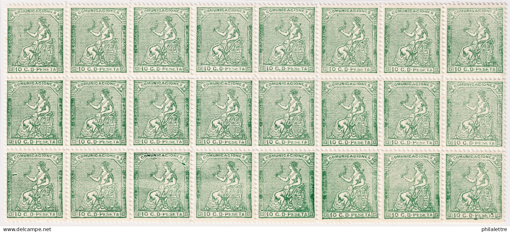 ESPAGNE / ESPAÑA - 1873 Ed.133F 10c Verde FALSO POSTAL (Tipo 3) - Bloque De 24 Nuevos** (c.504€) - Neufs