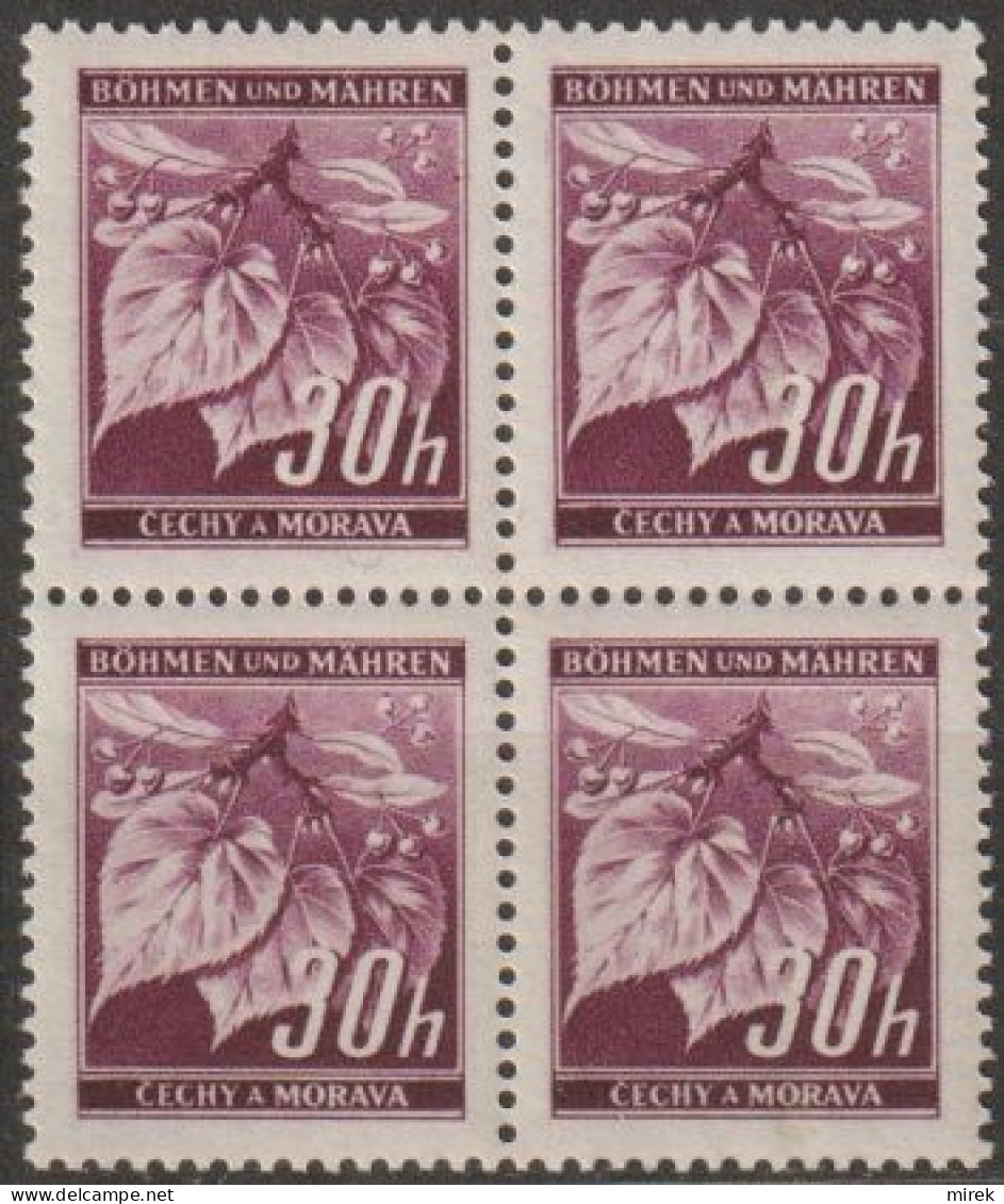 028/ Pof. 24 Dark Violet, 4-block - Unused Stamps