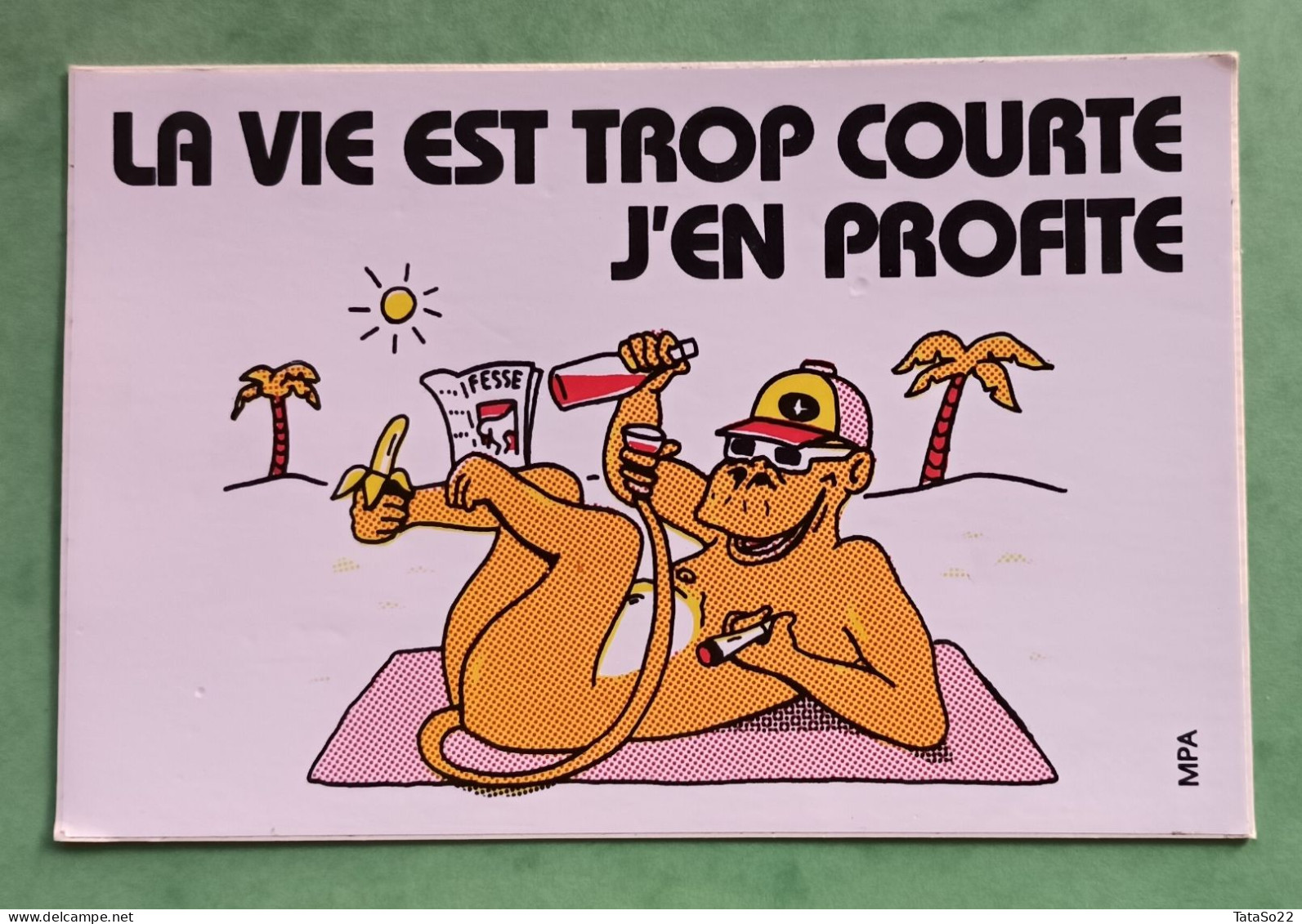 La Vie Est Trop Courte, J'en Profite - Humoristick - Carte à Système Autocollant - Humor