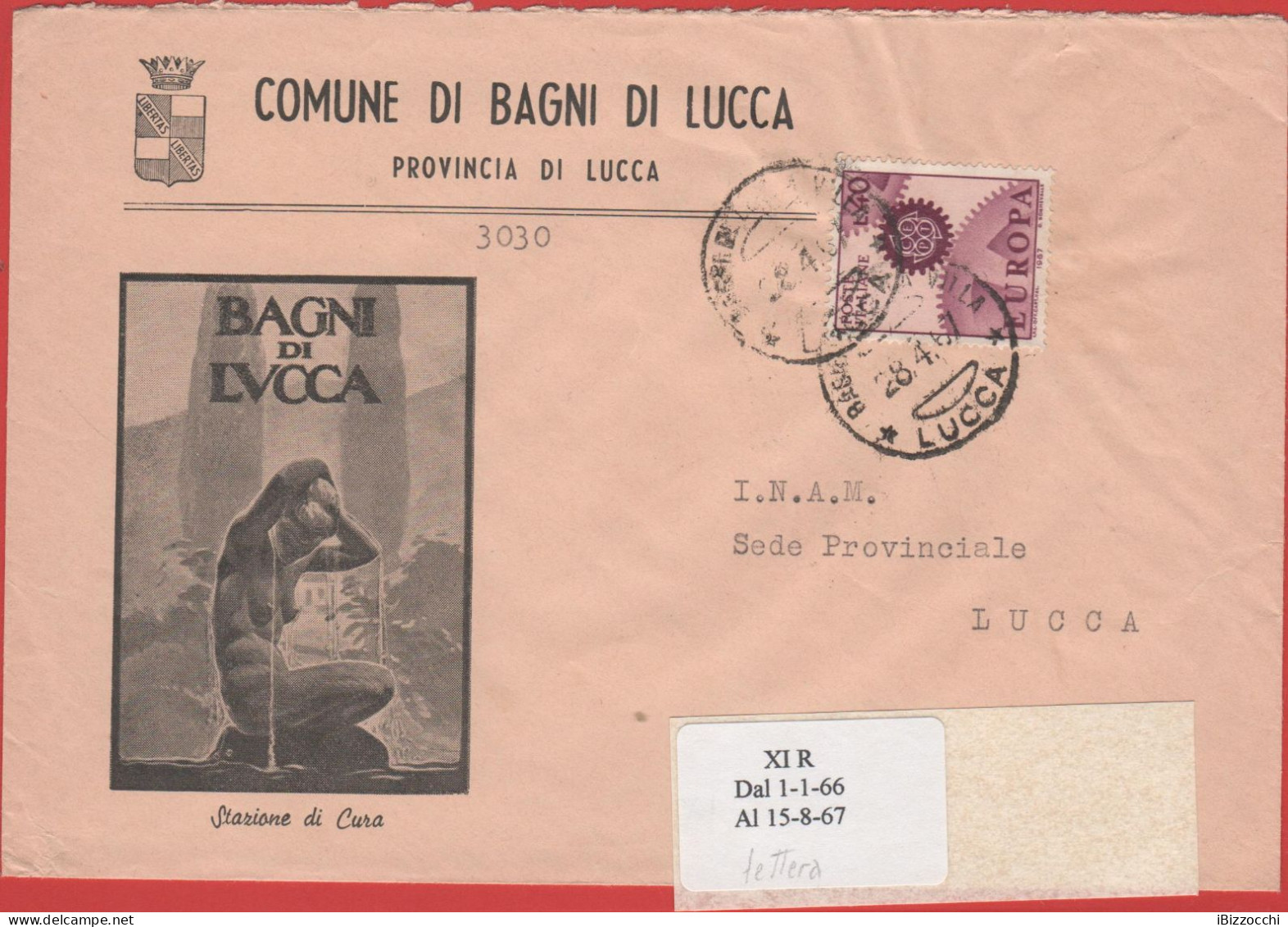 ITALIA - Storia Postale Repubblica - 1967 - 40 Europa 12ª Emissione; Ruote Dentate (isolato) - Viaggiata Da Bagni Di Luc - 1946-60: Poststempel