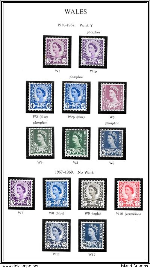 Wales 1958-69 SGW1 - SGW12 Pre-Decimal Definitives Set Of 14 Unmounted Mint Hrd2d - Neufs