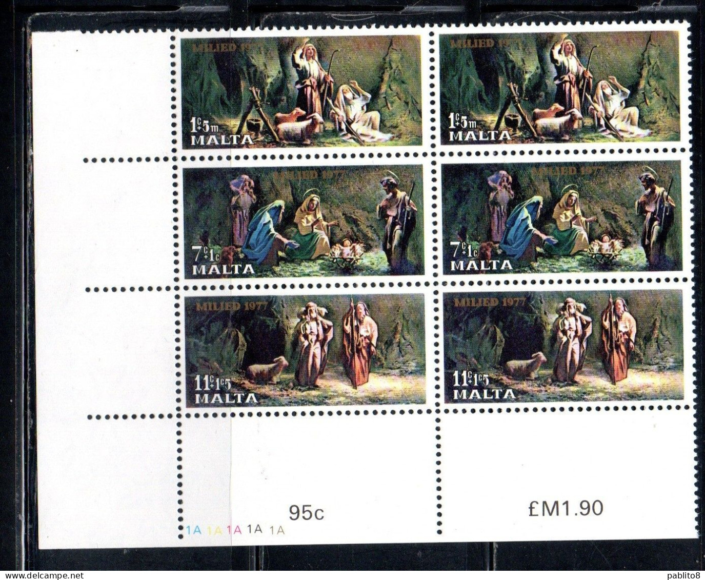 MALTA 1977 CHRISTMAS NATALE NOEL WEIHNACHTEN NAVIDAD NATAL STRIP PAIR COMPLETE SET STRISCIA COPPIA SERIE COMPLETA MNH - Malta