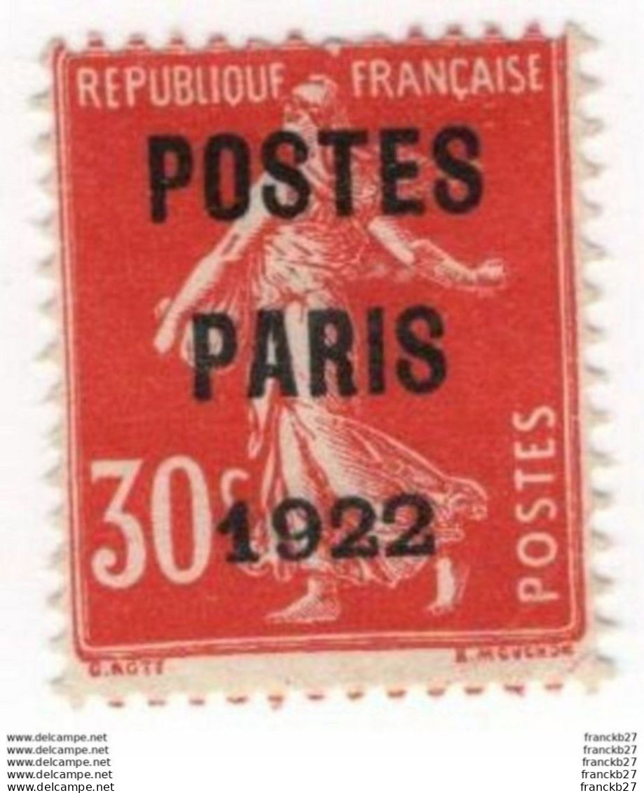 France Préoblitérés - YT 32 - Semeuse Postes Paris 1922 30 C Rouge - 1893-1947