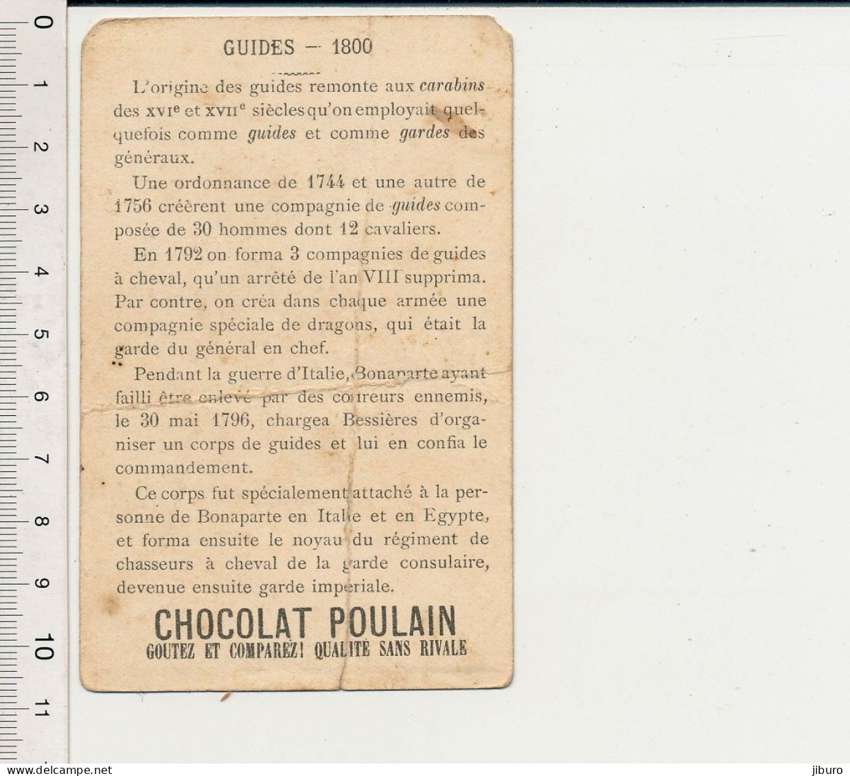 (avec Gros Défaut) Image Chromo Ancienne Chocolat Poulain Corps De Guides Militaire Guide 1800 évocation Bonaparte Armée - Poulain