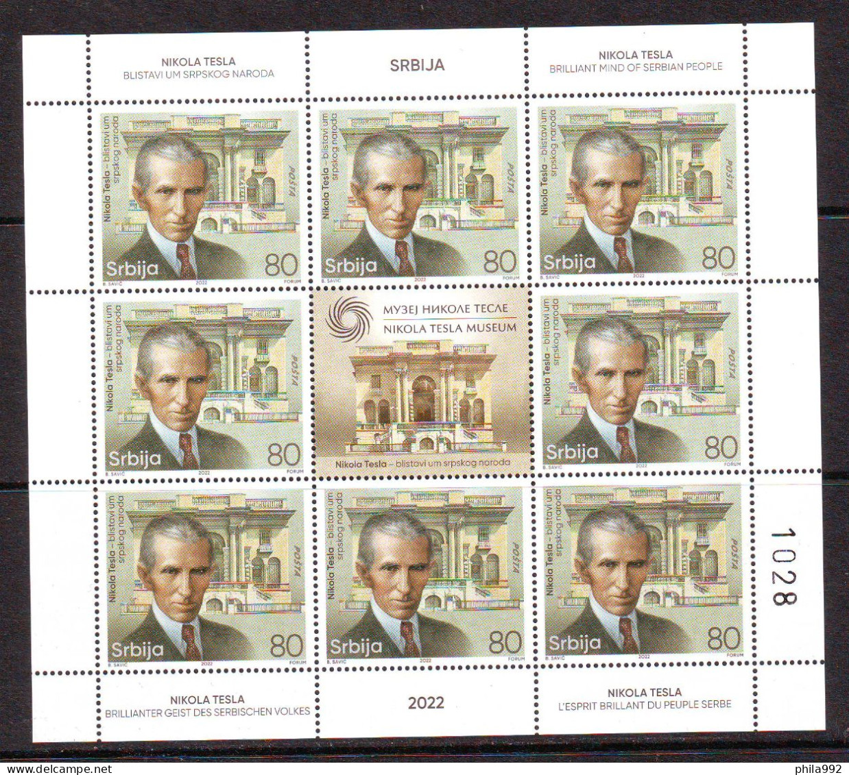 SERBIA 2022 NIKOLA TESLA BRILLIANT MIND Of Serbian People 2 Mini Sheet (8+L) Mi.No.1086-87 MNH - Serbia