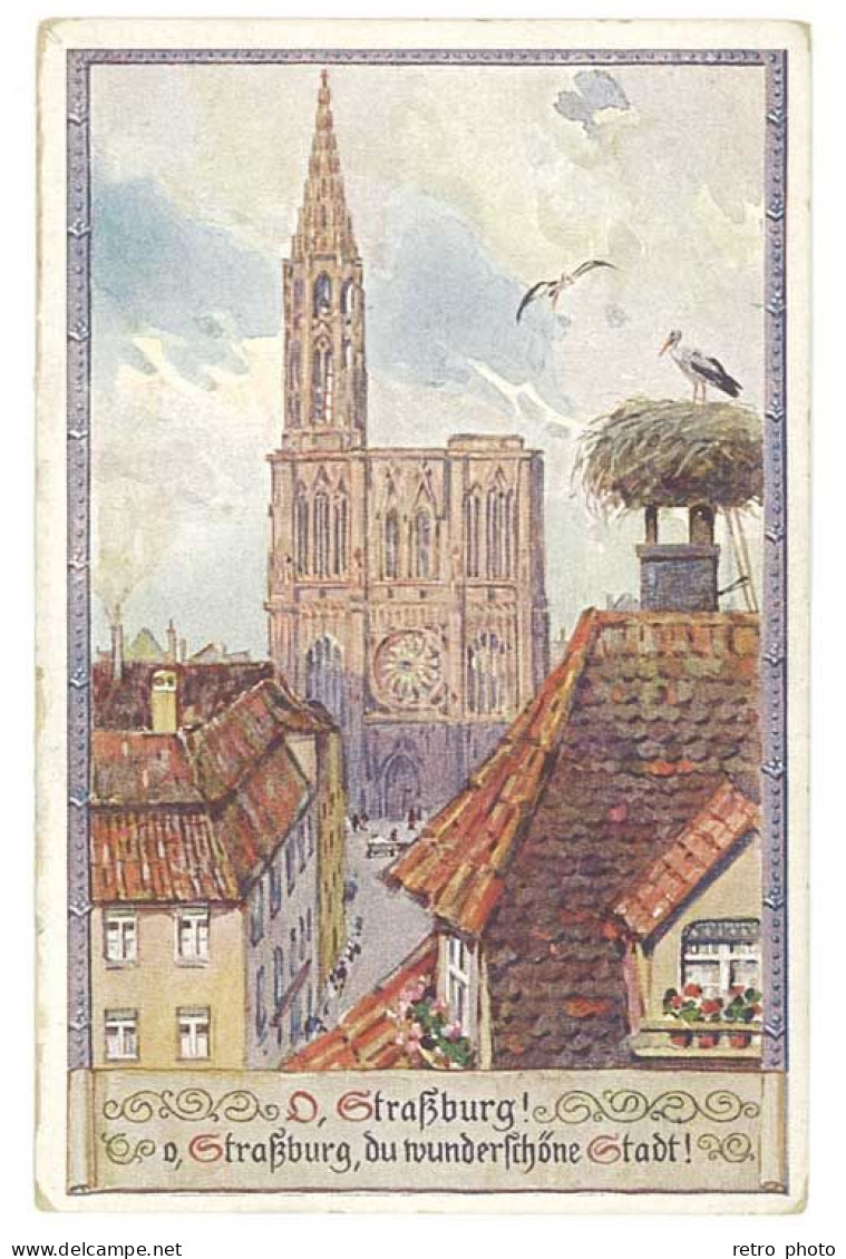 Cpa Dessinée, Cathédrale De Strasbourg , Cigognes    ( ILL ) - 1900-1949