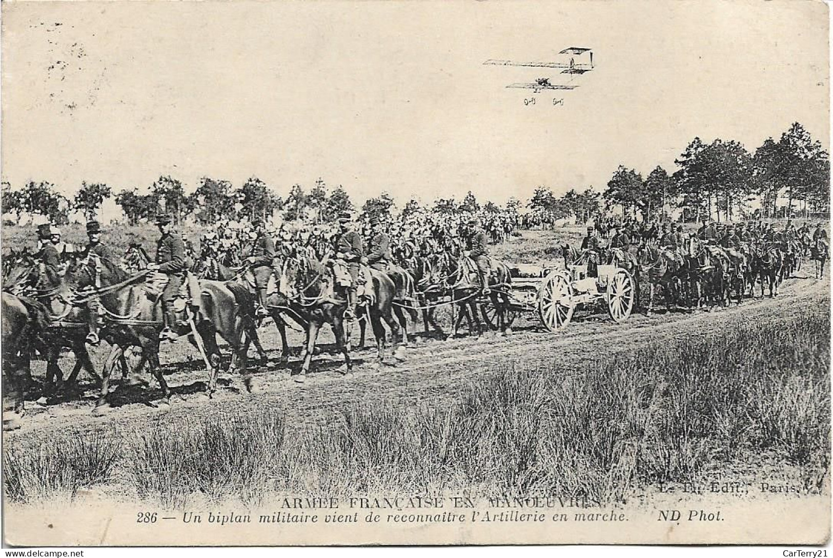 ARMEE FRANCAISE EN MANOEUVRES. BIPLAN / ARTILLERIE EN MARCHE. 1913. - Manöver