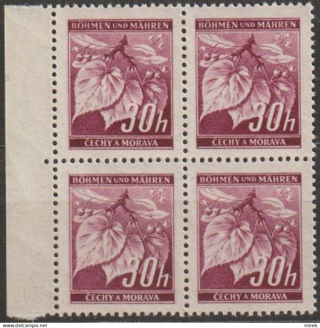 034/ Pof. 24 Light Lilac (very Rare), Border 4-block - Neufs