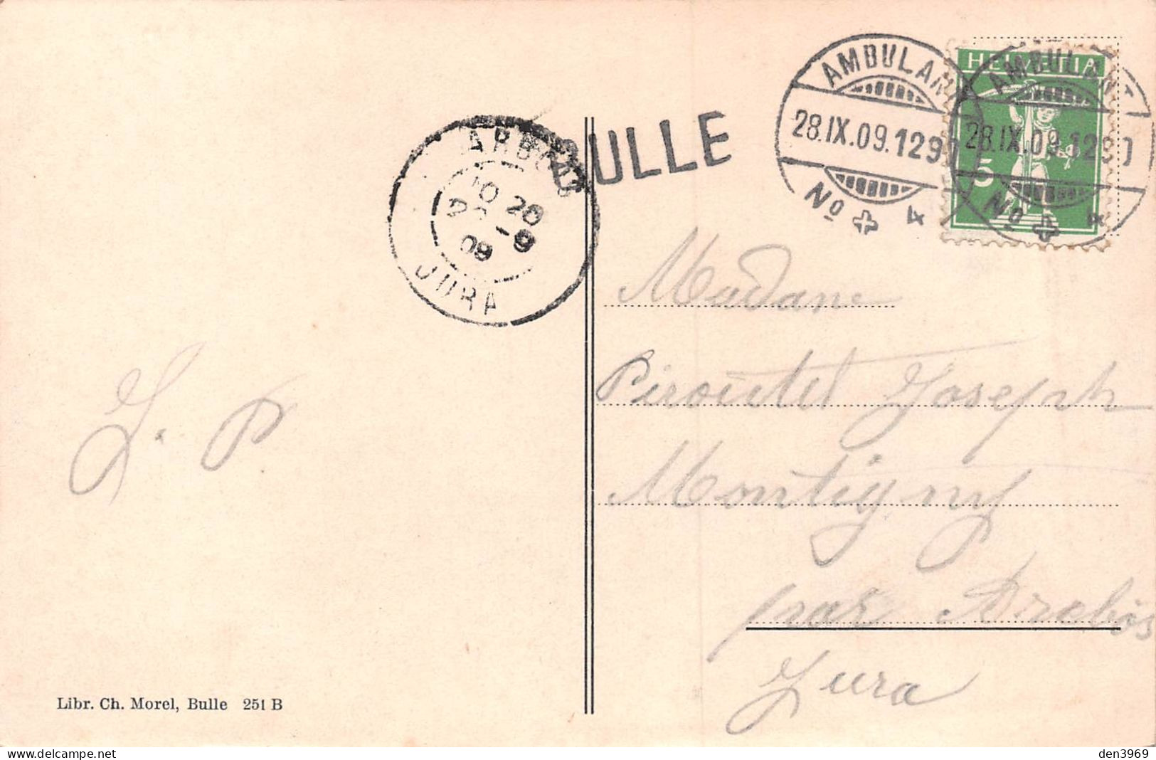 Suisse - FR - BULLE - Concours De Taureaux - Voyagé 1909 (2 Scans) Joseph Piroutet à Montigny-les-Arsures Jura - Bulle