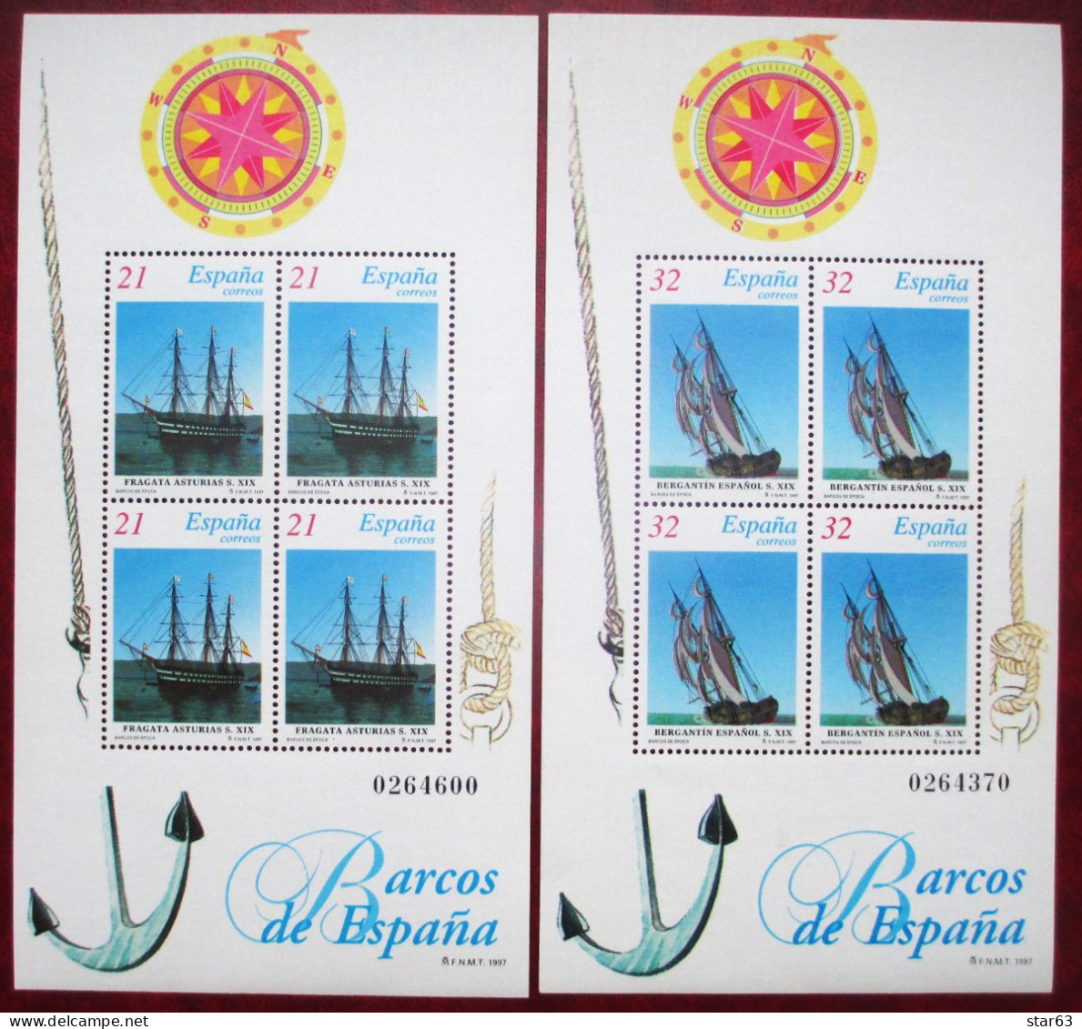 Spain  1997  Old  Ships  2  M/S  MNH - Unused Stamps