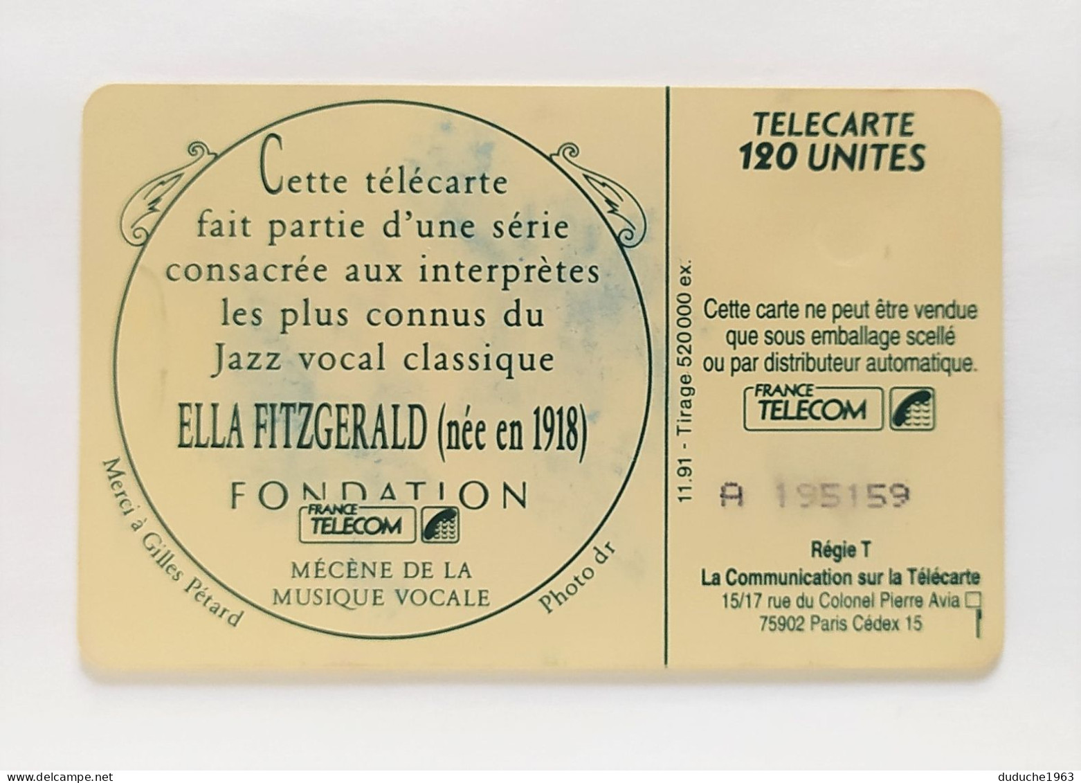 Télécarte France - L'Art Vocal. Ella Fitzgerald - Non Classificati