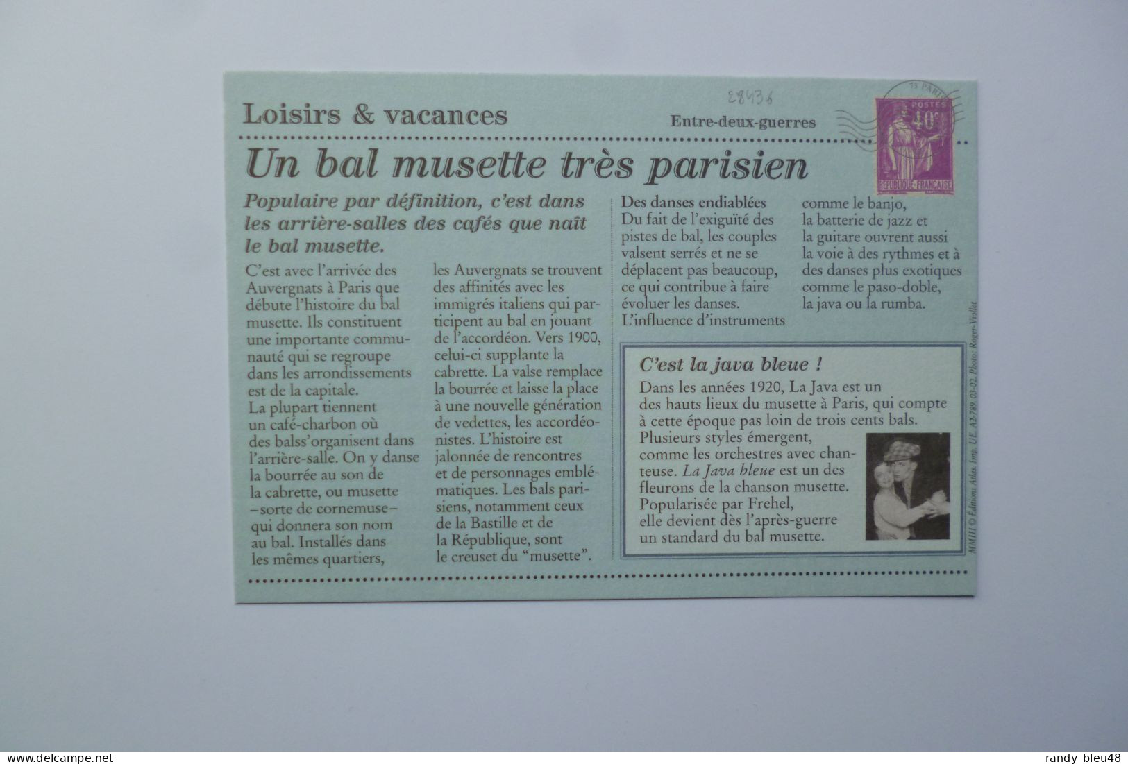 PARIS X°  -  Bal Musette  "  La Java "   1925  -   Edition ATLAS - Danse