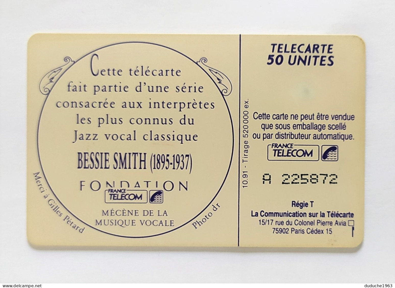 Télécarte France - L'Art Vocal. Bessie Smith - Non Classificati