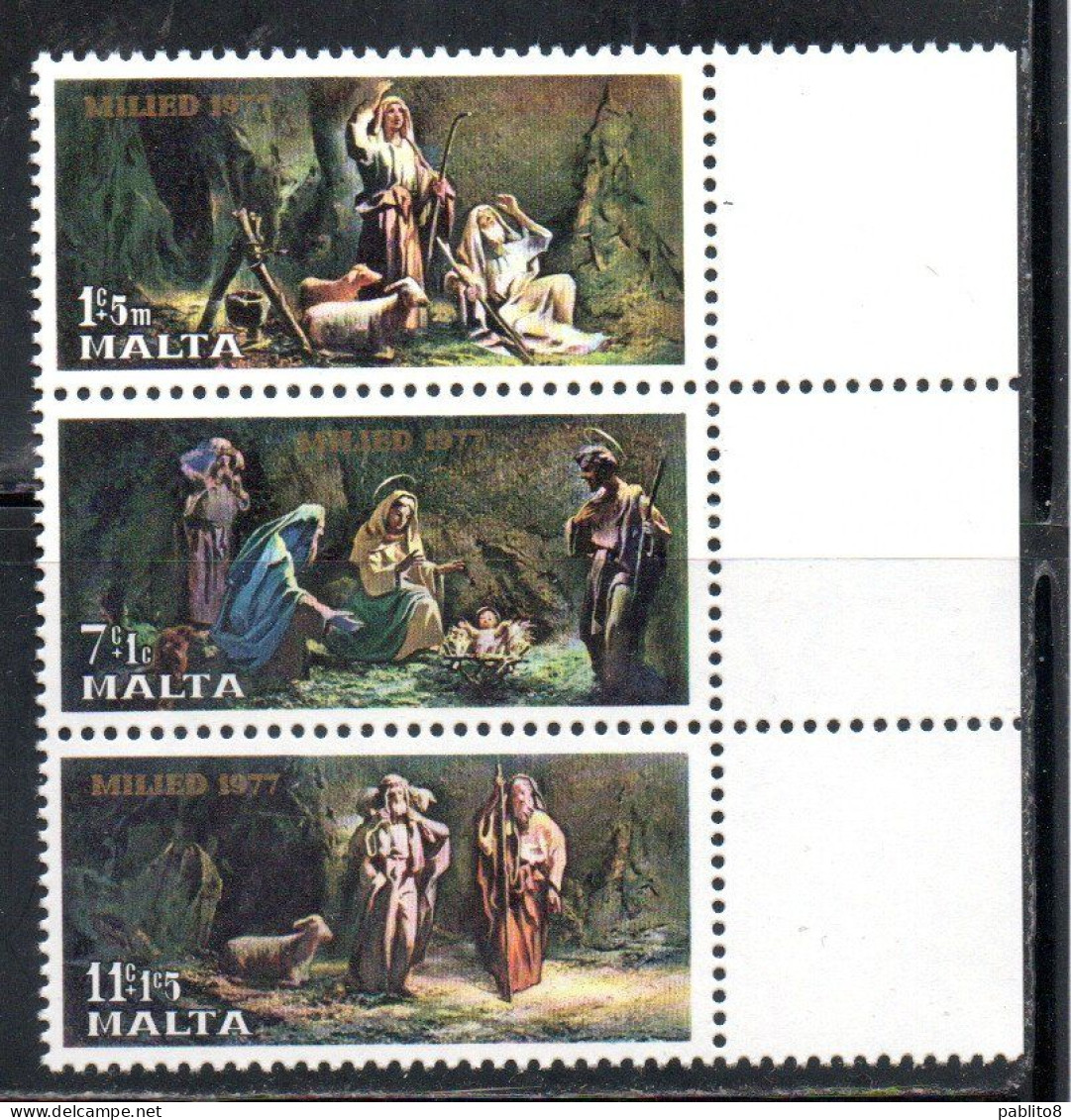 MALTA 1977 CHRISTMAS NATALE NOEL WEIHNACHTEN NAVIDAD NATAL STRIP COMPLETE SET STRISCIA SERIE COMPLETA MNH - Malta